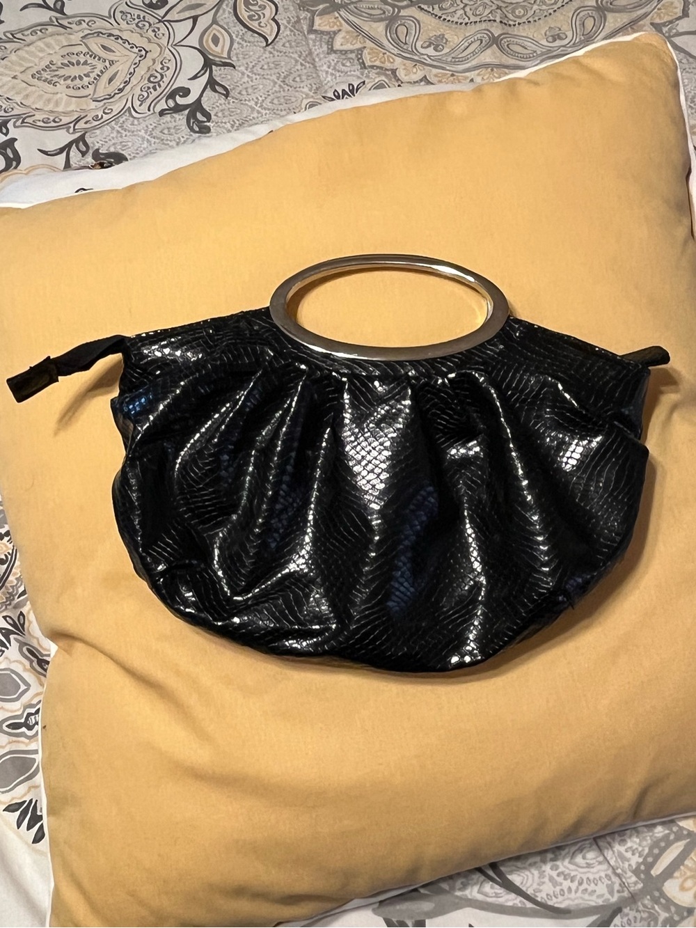 Faux Snakeskin Clutch Black